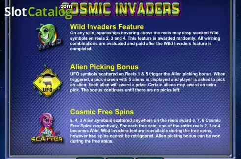 ペイテーブル2. Cosmic Invaders カジノスロット