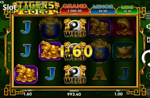 Win Screen. Tiger's Gold Hold and Win slot