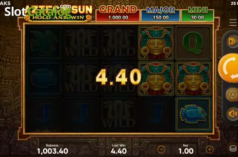 Win Screen. Aztec Sun Hold and Win slot