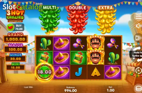 Game screen. 3 Hot Chillies slot