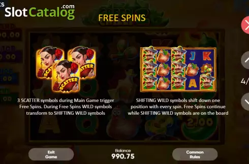 Free Spins screen. Green Chilli 2 slot