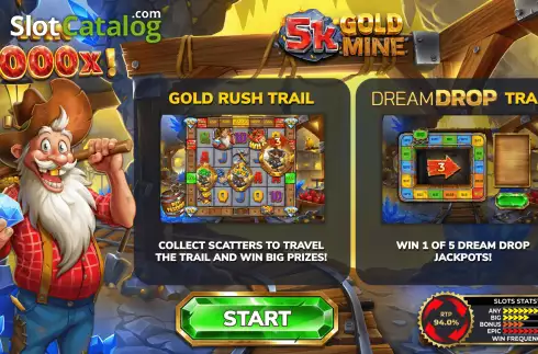 Start Screen. 5k Gold Mine Dream Drop slot
