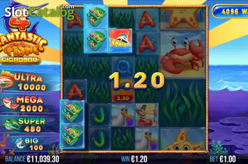 Win Screen. 4 Fantastic Fish Gigablox slot