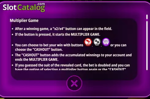 Game Rules screen. Cash 100 slot
