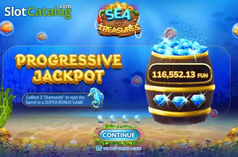 Game Features screen. Sea of Treasures slot