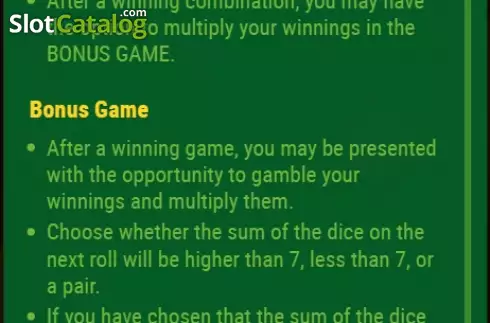 Game Rules screen. Dice 2 slot