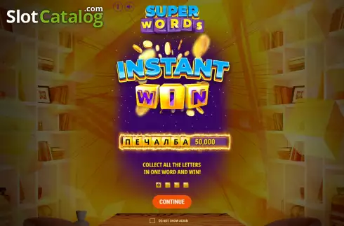 Game Features screen. Super Words slot