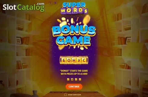 Game Features screen 2. Super Words slot