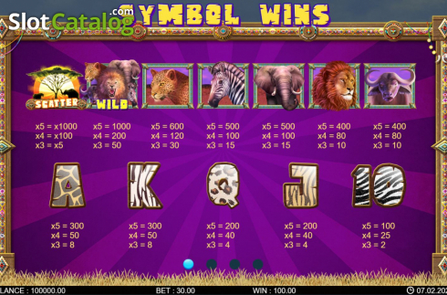 Paytable screen 1. Big 5 Africa slot