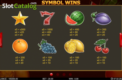 Paytable screen 1. 20 Hot Spins slot