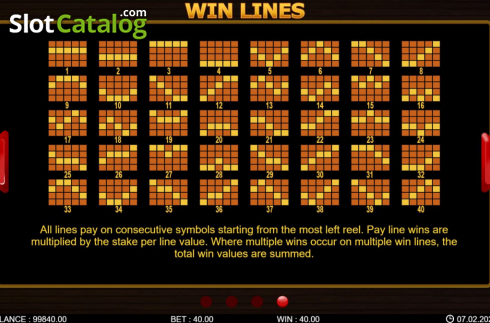 Paytable screen 2. 40 Hot Spins slot