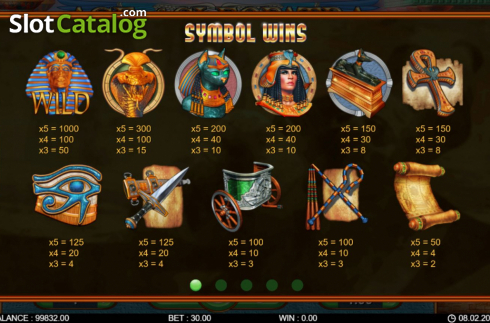 Paytable screen 1. Age of Cleopatra slot