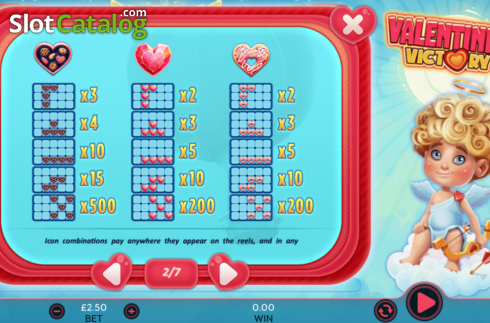 Pay table. Valentines Victory slot