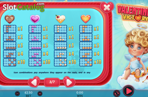 Pay table 2. Valentines Victory slot