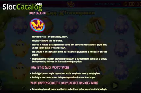Progressive Daily Jackpot screen. Egg-Xtravaganza slot