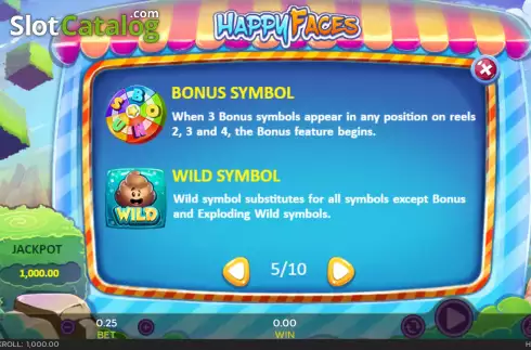 Special symbols screen. Happy Faces slot