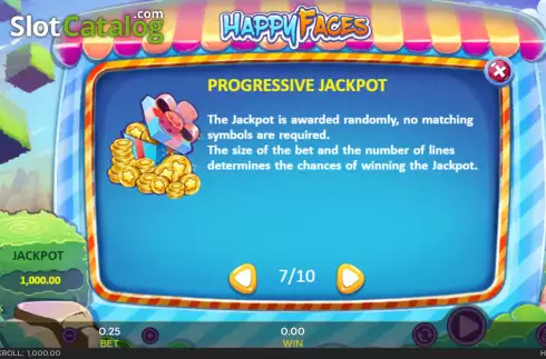 Progressive Jackpot screen. Happy Faces slot