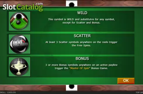 Features screen. Top Spin Snooker slot