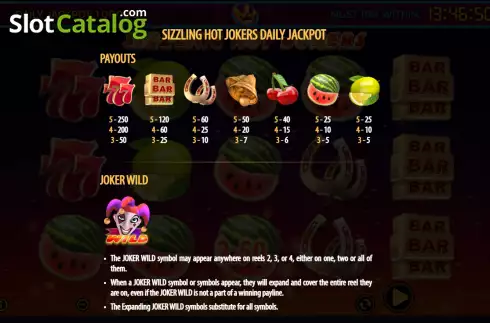 Paytable screen. Sizzling Hot Jokers slot