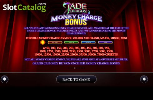Money bonus screen. Jade Dragon (AGS) slot