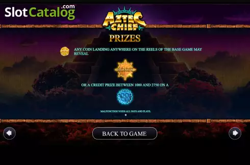 Prizes screen. Aztec Chief slot