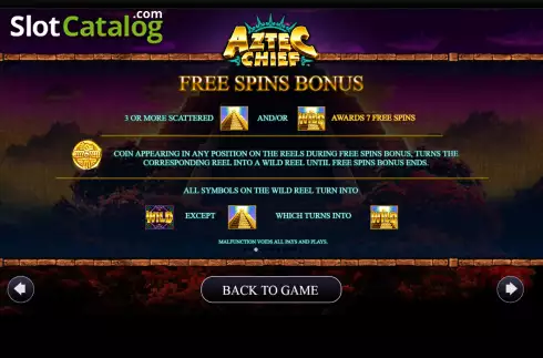 FS bonus screen. Aztec Chief slot