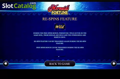 Re-spins feature screen. Mermaids Fortune slot