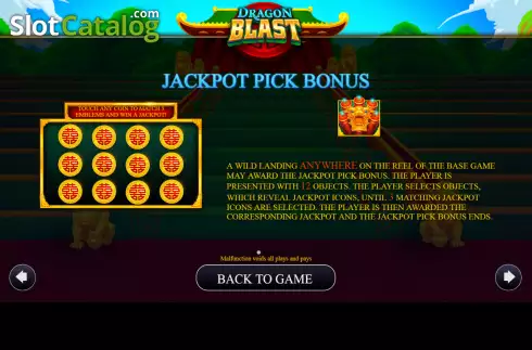 Jackpot Pick bonus screen. Dragon Blast (AGS) slot
