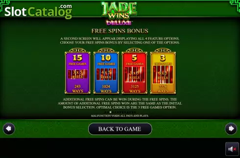 Game Features screen 3. Jade Wins Deluxe slot