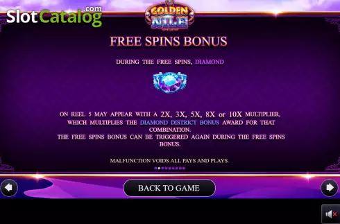Game Features screen 2. Golden Nile slot
