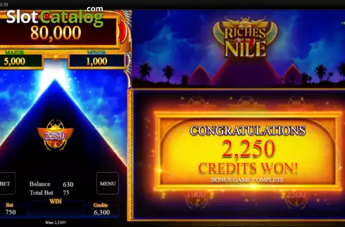 Bonus Game Win screen. Riches of the Nile slot
