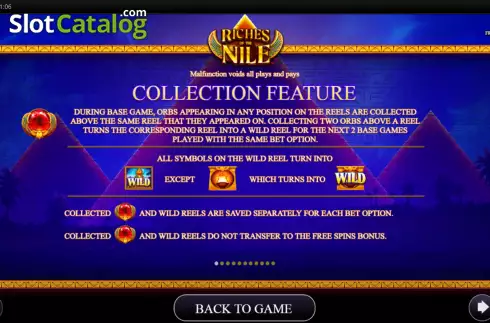 Collection feature screen. Riches of the Nile slot