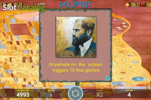 Game Features screen. Klimt slot