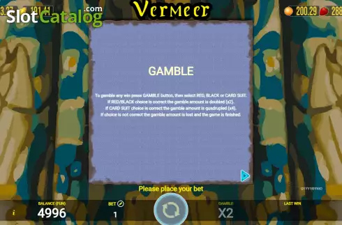 Game Features screen. Vermeer slot