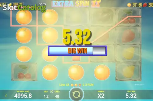 Big Win screen. Extra Spin 2 slot