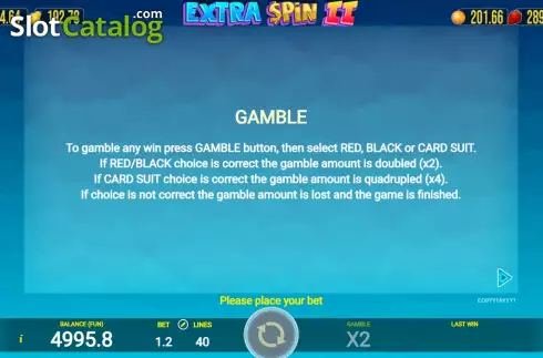 Game Features screen. Extra Spin 2 slot