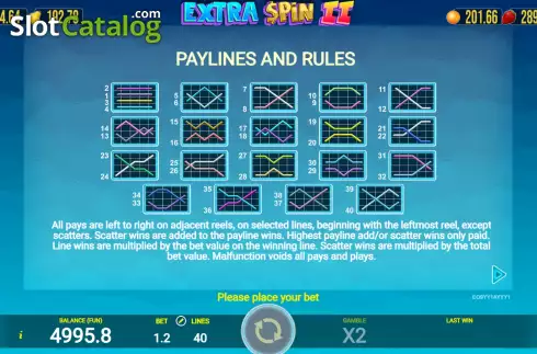 PayLines screen. Extra Spin 2 slot