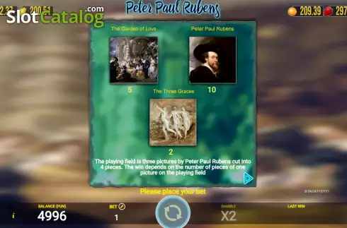 Game Features screen. Peter Paul Rubens slot