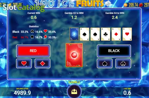 Risk Game screen. 100 Ice Fruits slot