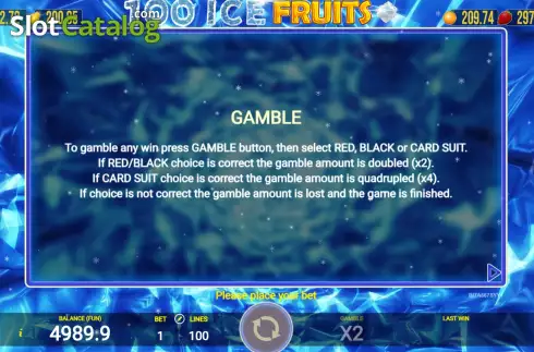 Game Features screen. 100 Ice Fruits slot