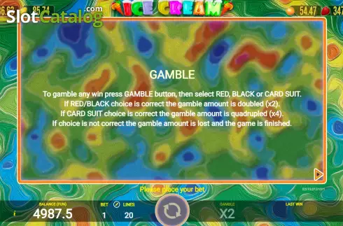 Game Rules screen. Ice Cream slot