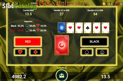 Risk Game screen. 100 Shining Stars slot