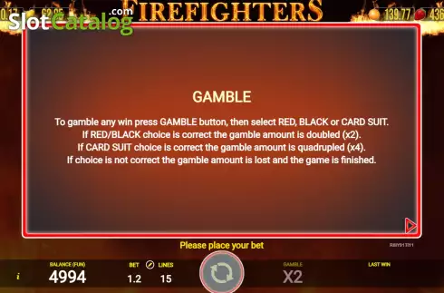 Game Rules screen. Firefighters (AGT Software) slot