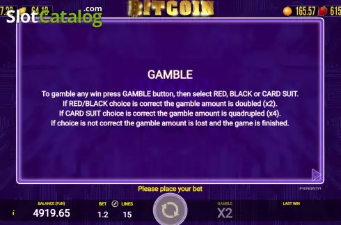 Game Rules screen. Bitcoin slot