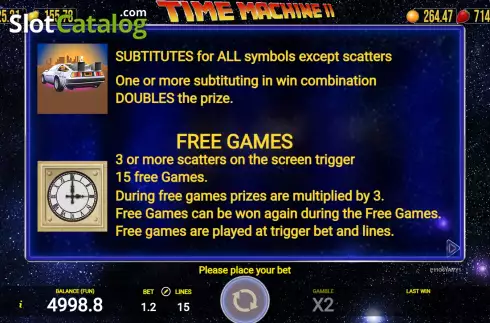 Game Rules screen 2. Time Machine II slot