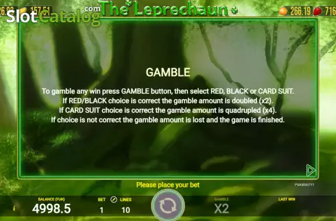 Game Rules screen. The Leprechaun slot