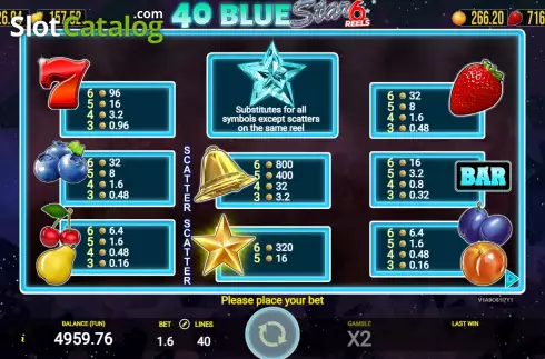 Ekran6. 40 Blue Star 6 Reels yuvası