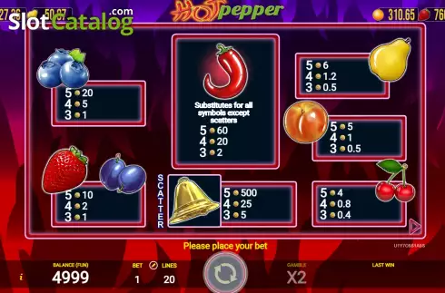 PayTable screen. Hot Pepper (AGT Software) slot