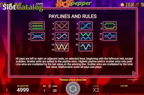 PayLines screen. Hot Pepper (AGT Software) slot