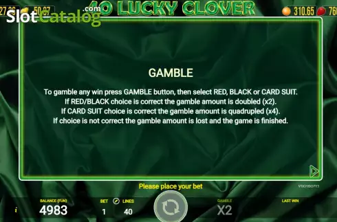 Game Rules screen. 40 Lucky Clover slot